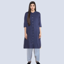 Plain Navy Kurta Top & Plain White Shalwar Pant